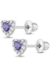 good-looking 5mm purple cubic zirconia heart baby birthstone earrings